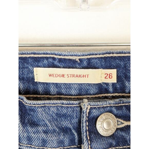 Levis Denim Jeans Wedgie Straight Button Fly Utility Big E Premium Blue Size 26 - Picture 13 of 16